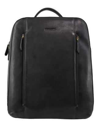 Backpack Black / Leather PC 3967 BLK Pierre Cardin Men's Leather Functional Business/Laptop Backpack in Black