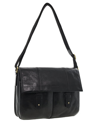 Laptop & Business bags Black / Leather PC 4093 BLK Pierre Cardin Men's Leather Rustic Messenger/Computer Bag in Black