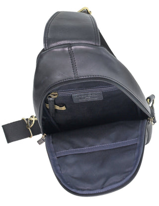 Sling Bag Black / Leather PC 3711 BLK Pierre Cardin Men's Leather Sling Bag in Black