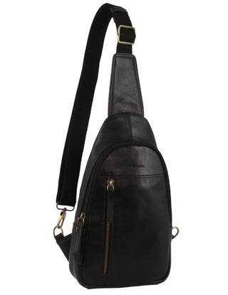 Sling Bag Black / Leather PC 3711 BLK Pierre Cardin Men's Leather Sling Bag in Black