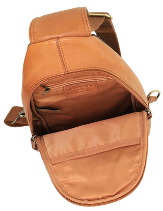 Sling Bag Cognac / Leather PC 3711 COGN Pierre Cardin Men's Leather Sling Bag in Cognac