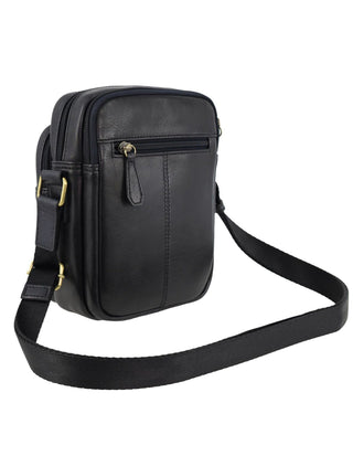 Crossbody Bag Black / Leather PC 3982 BLK Pierre Cardin Men's Leather Twin Zip Crossbody Bag in Black