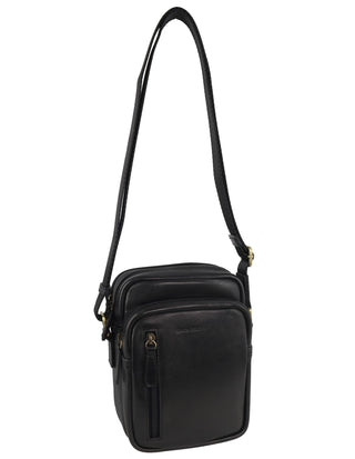 Crossbody Bag Black / Leather PC 3982 BLK Pierre Cardin Men's Leather Twin Zip Crossbody Bag in Black