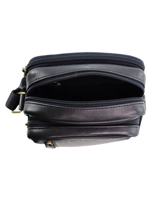 Crossbody Bag Black / Leather PC 3982 BLK Pierre Cardin Men's Leather Twin Zip Crossbody Bag in Black