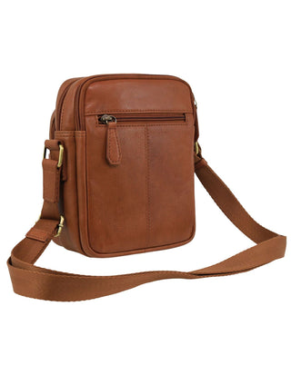 Crossbody Bag Cognac / Leather PC 3982 COGN Pierre Cardin Men's Leather Twin Zip Crossbody Bag in Cognac