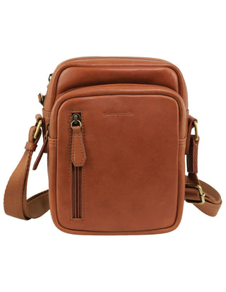 Crossbody Bag Cognac / Leather PC 3982 COGN Pierre Cardin Men's Leather Twin Zip Crossbody Bag in Cognac