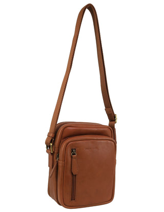 Crossbody Bag Cognac / Leather PC 3982 COGN Pierre Cardin Men's Leather Twin Zip Crossbody Bag in Cognac