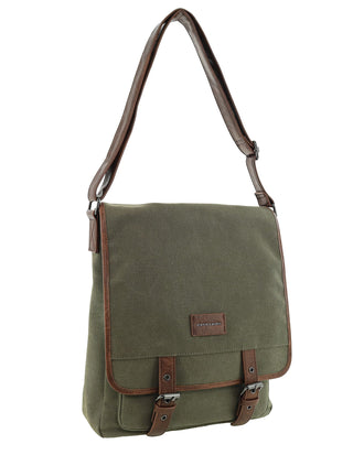 Crossbody Bag Brown / Canvas/Vegan Leather PC 4099 BROWN Pierre Cardin Men's Rustic Canvas Crossbody Bag in Brown