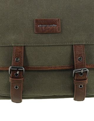 Crossbody Bag Brown / Canvas/Vegan Leather PC 4099 BROWN Pierre Cardin Men's Rustic Canvas Crossbody Bag in Brown