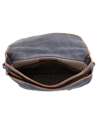 Satchel Bag/Computer Bag Black / Canvas/Vegan Leather PC 4098 BLACK Pierre Cardin Men's Rustic Canvas Satchel/Computer Bag in Black