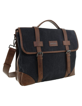 Satchel Bag/Computer Bag Black / Canvas/Vegan Leather PC 4098 BLACK Pierre Cardin Men's Rustic Canvas Satchel/Computer Bag in Black