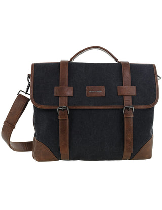 Satchel Bag/Computer Bag Black / Canvas/Vegan Leather PC 4098 BLACK Pierre Cardin Men's Rustic Canvas Satchel/Computer Bag in Black
