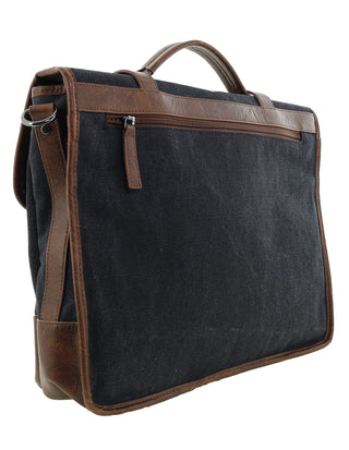 Satchel Bag/Computer Bag Black / Canvas/Vegan Leather PC 4098 BLACK Pierre Cardin Men's Rustic Canvas Satchel/Computer Bag in Black