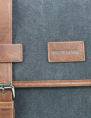 Satchel Bag/Computer Bag Black / Canvas/Vegan Leather PC 4098 BLACK Pierre Cardin Men's Rustic Canvas Satchel/Computer Bag in Black