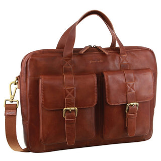 Messenger Bag Cognac / Leather PC 3831 COGN Pierre Cardin Men's Rustic Leather Satchel/Messenger Bag in Cognac