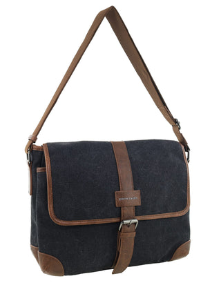Messenger Bag/Computer Bag Black / Canvas/Vegan Leather PC 4097 BLACK Pierre Cardin Men's Urban Canvas Messenger Bag/Computer Bag in Black