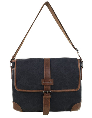 Messenger Bag/Computer Bag Black / Canvas/Vegan Leather PC 4097 BLACK Pierre Cardin Men's Urban Canvas Messenger Bag/Computer Bag in Black