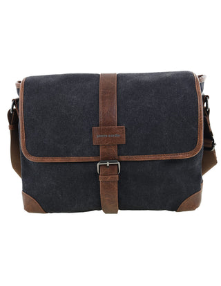 Messenger Bag/Computer Bag Black / Canvas/Vegan Leather PC 4097 BLACK Pierre Cardin Men's Urban Canvas Messenger Bag/Computer Bag in Black