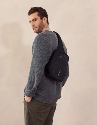 Sling Bag Black / Nylon PC 4089 BLK Pierre Cardin Mens Nylon Sling Bag in Black