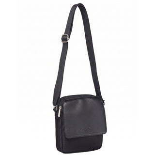 Crossbody Bag Black / Leather PC 10164 BLK Pierre Cardin Nylon with Leather Trim Travel Bag in Black