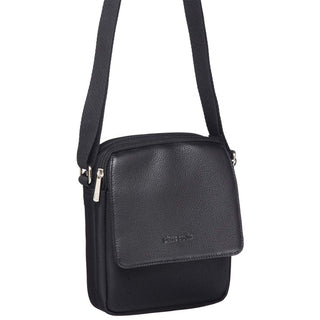 Crossbody Bag Black / Leather PC 10164 BLK Pierre Cardin Nylon with Leather Trim Travel Bag in Black