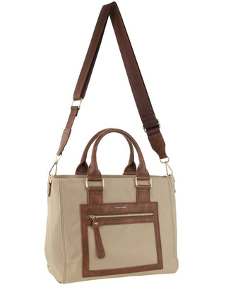 Crossbody bag Camel / Nylon PC 4076 CAMEL Pierre Cardin RFID Anti-Theft Nylon Mini Tote with Crossbody in Camel