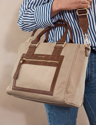 Crossbody bag Camel / Nylon PC 4076 CAMEL Pierre Cardin RFID Lightweight Nylon Mini Tote with Crossbody in Camel