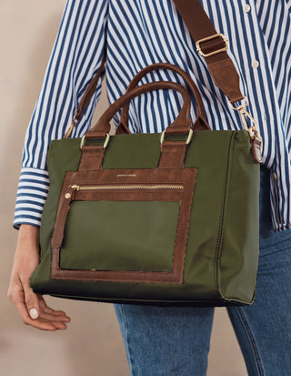 Crossbody bag Olive / Nylon PC 4076 OLIVE Pierre Cardin RFID Lightweight Nylon Mini Tote with Crossbody in Olive