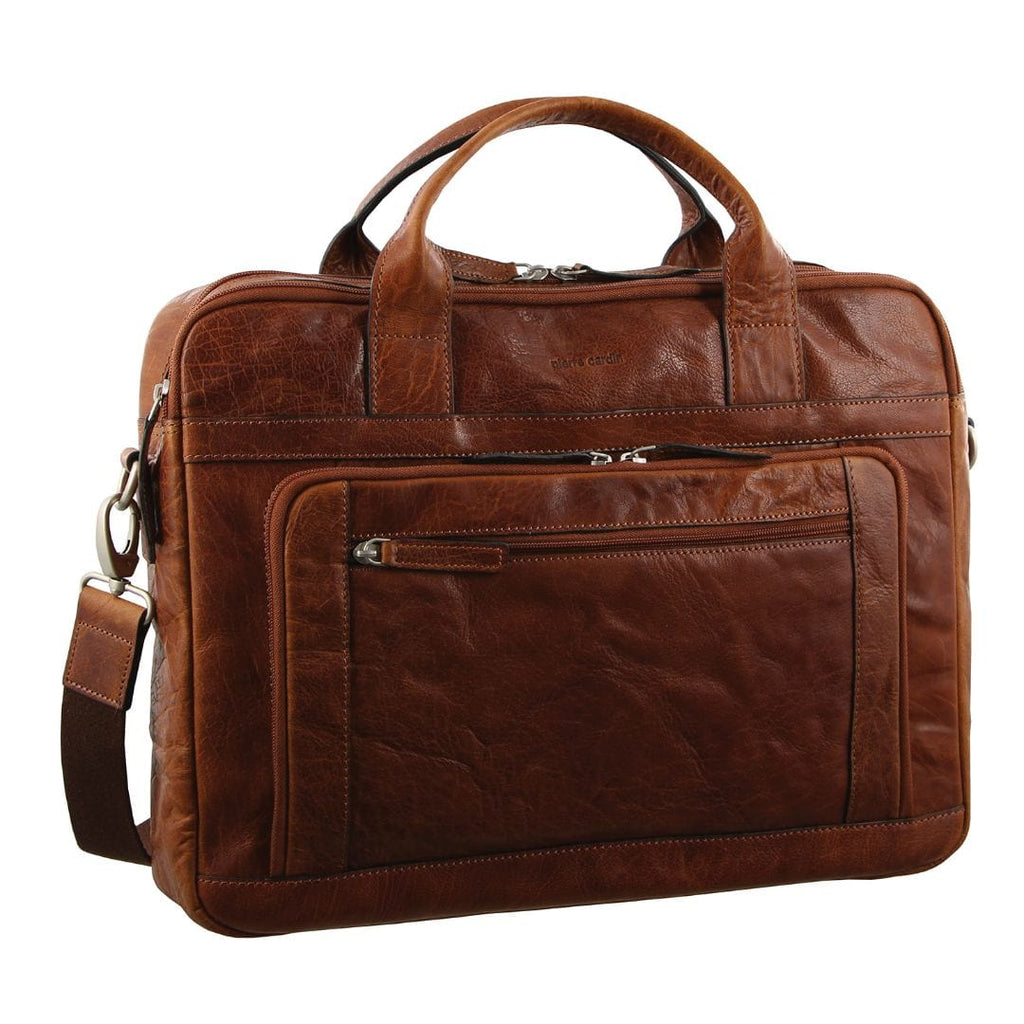 Pierre Cardin Rustic Leather Computer/Business Bag in Chestnut – Orquestra