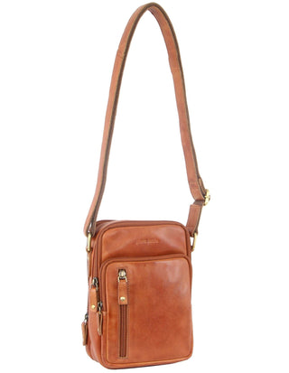Crossbody bag Cognac / Leather PC 3129 COGN Pierre Cardin Rustic Leather Cross Body Bag in Cognac