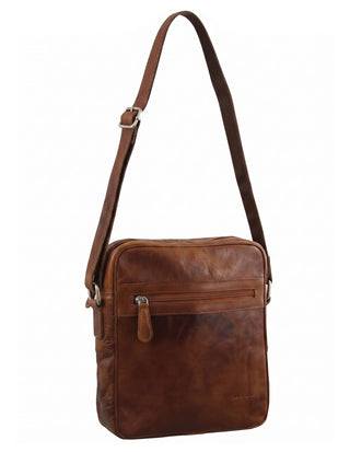 Crossbody Bag Cognac / Leather PC 2800 COGN Pierre Cardin Rustic Leather iPad Bag in Cognac