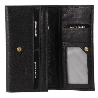 Leather Wallet Black / Leather PC 8785 BLK Pierre Cardin Rustic Leather Ladies Wallet in Black