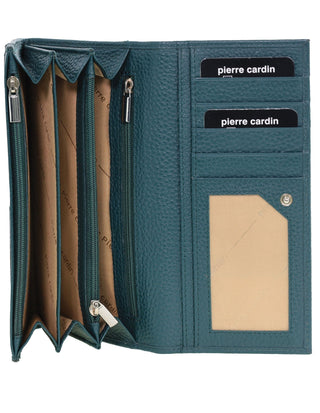 BI-Fold Wallet Green / Leather PC 8785 GRN Pierre Cardin Rustic Leather Ladies Wallet in Green