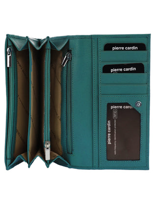 Ladies Wallet Green / Leather PC 8785 GRN Pierre Cardin Rustic Leather Ladies Wallet in Green
