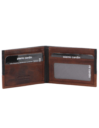 Bi-Fold Wallet Black / Leather PC 3453 BLK-COGN Pierre Cardin Rustic Leather Men's 2 Tone Slim Bi-Fold Wallet in Black-Cognac