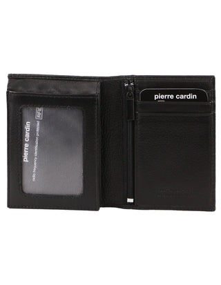 Leather Wallet Black / Leather PC 3900 BLK Pierre Cardin Rustic Leather Men's Bi-Fold Flap Wallet in Black