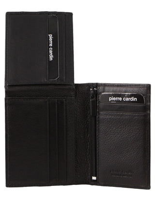 Leather Wallet Black / Leather PC 3900 BLK Pierre Cardin Rustic Leather Men's Bi-Fold Flap Wallet in Black