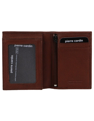 Leather Wallet Brown / Leather PC 3900 BROWN Pierre Cardin Rustic Leather Men's Bi-Fold Flap Wallet in Brown