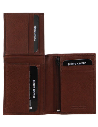 Leather Wallet Brown / Leather PC 3900 BROWN Pierre Cardin Rustic Leather Men's Bi-Fold Flap Wallet in Brown