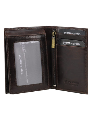Men's Wallet Brown / Leather PC 3900 CHO-BRN Pierre Cardin Rustic Leather Men's Bi-Fold Flap Wallet in Brown