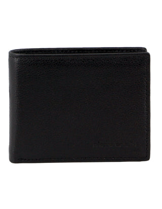 Leather Wallet Black / Leather PC 3901 BLK Pierre Cardin Rustic Leather Men's Bi-Fold Slimline Wallet in Black