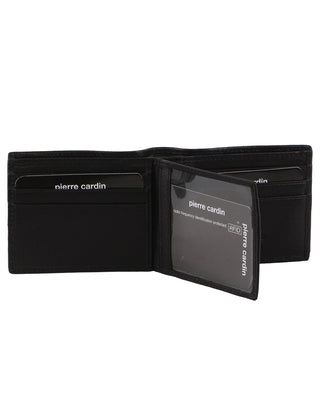 Leather Wallet Black / Leather PC 3901 BLK Pierre Cardin Rustic Leather Men's Bi-Fold Slimline Wallet in Black