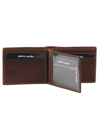 Leather Wallet Brown / Leather PC 3901 BRN Pierre Cardin Rustic Leather Men's Bi-Fold Slimline Wallet in Brown