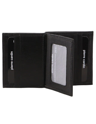 Leather Wallet Black / Leather PC 3902 BLK Pierre Cardin Rustic Leather Men's Slim Bi-Fold Wallet in Black