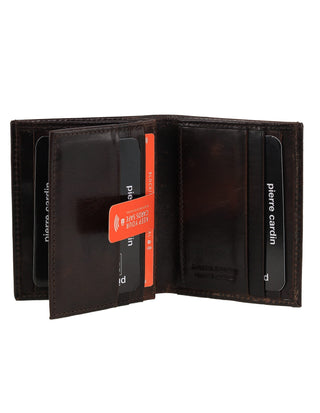 Men's Wallet Brown / Leather PC 3902 CHO-BRN Pierre Cardin Rustic Leather Men's Slim Bi-Fold Wallet in Brown