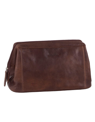 Toiletry/Organiser Bag Chocolate / Leather PC 2803 CHOC Pierre Cardin Rustic Leather Toiletry Bag in Chocolate