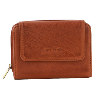 Leather Wallet Cognac / Leather PC 3631 COGN Pierre Cardin Women's Leather Compact Bi-Fold Tab Wallet in Cognac