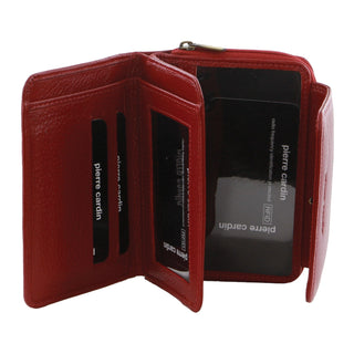 Leather Wallet Red / Leather PC 3631 RED Pierre Cardin Women's Leather Compact Bi-Fold Tab Wallet in Red