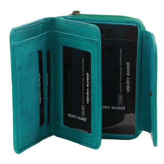 Leather Wallet Turquoise / Leather PC 3631 TURQ Pierre Cardin Women's Leather Compact Bi-Fold Tab Wallet in Turquoise