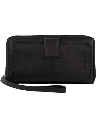 Leather Wallet Black / Leather PC 3745 BLK Pierre Cardin Women's Leather Zip around wallet w/ Wristlet in Black